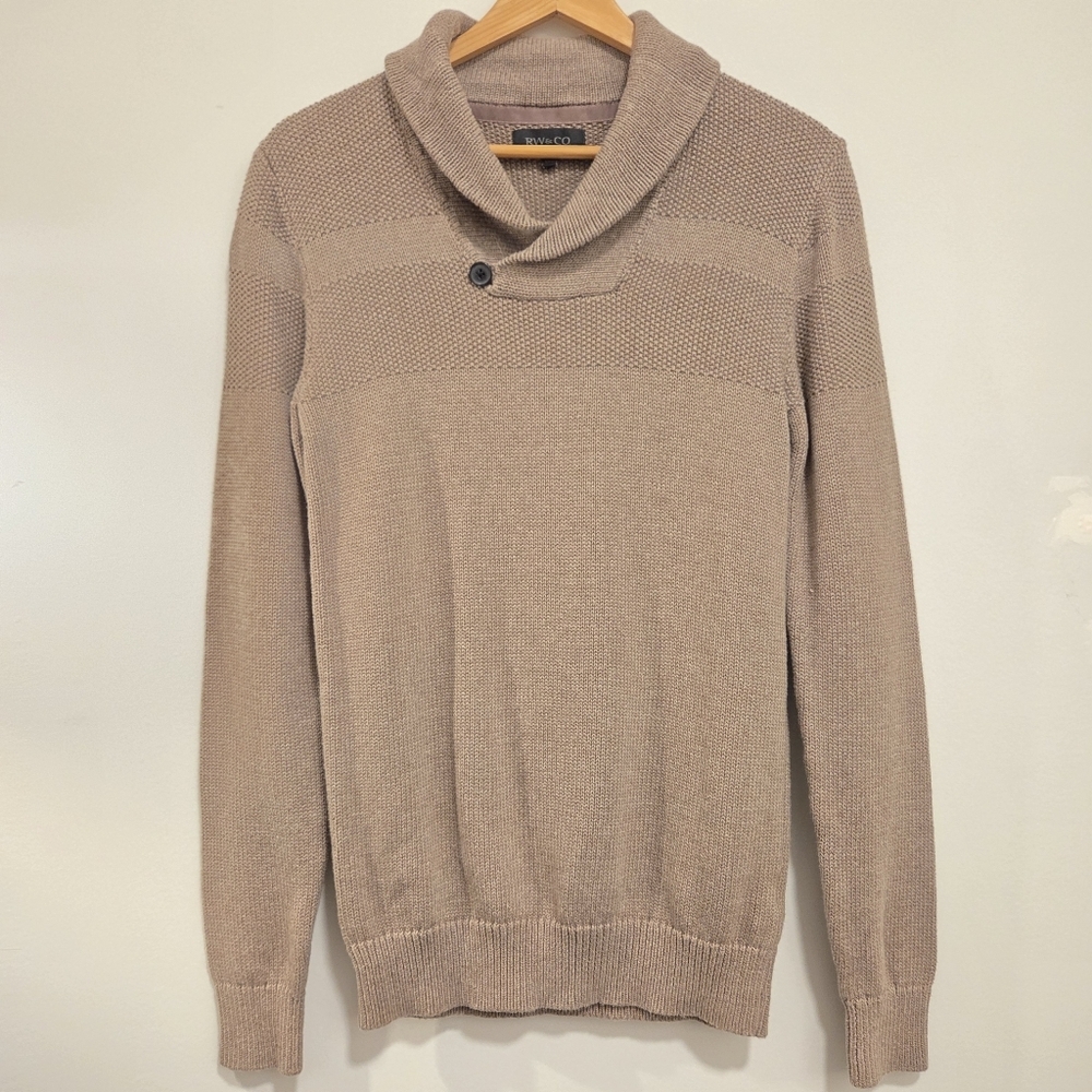 RW&CO Men’s Taupe Knit Sweater XS 100% Cotton Slim Fit - Picture 2 of 8